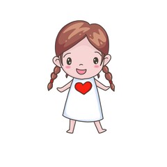 A girl with strong heart cartoon character illustration.
