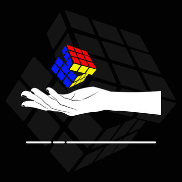  Rubik's cube puzzle on hand vector art and graphics on November 9, 2022, in Bekasi, Indonesia