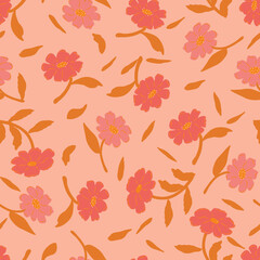 stylized hand draw retro floral vector seamless pattern 