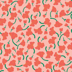 stylized hand draw retro floral vector seamless pattern 