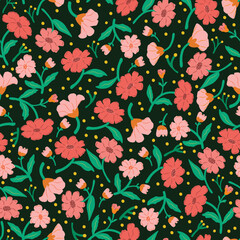 stylized hand draw retro floral vector seamless pattern 