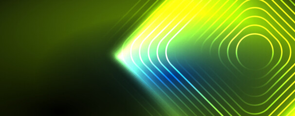 Neon glowing techno lines, hi-tech futuristic abstract background template. Vector illustration for wallpaper, banner, background, leaflet, catalog, cover, flyer