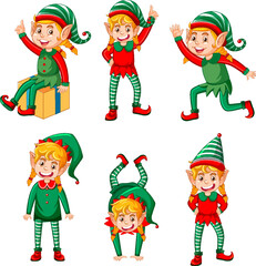 Cute kid wearing elf costume cartoon
