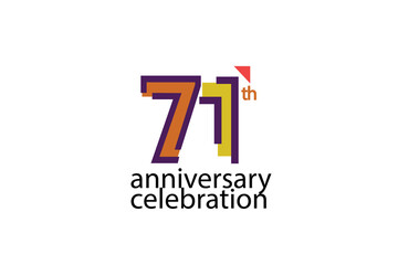 71 year anniversary celebration abstract style logotype. anniversary with purple, yellow, orange color isolated on white background, vector design for celebration, invitation, greeting card - Vector