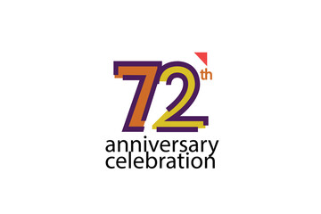 72 year anniversary celebration abstract style logotype. anniversary with purple, yellow, orange color isolated on white background, vector design for celebration, invitation, greeting card - Vector