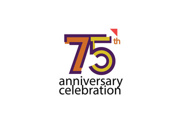 75 year anniversary celebration abstract style logotype. anniversary with purple, yellow, orange color isolated on white background, vector design for celebration, invitation, greeting card - Vector