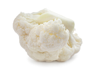 Cut fresh raw cauliflower on white background