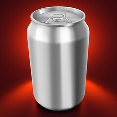 Beverage drink can on red background. 3D rendering image.