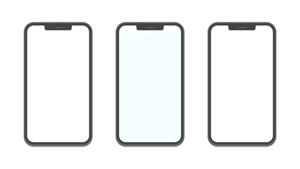 画面が空白になっている透明度の違うスマホのセット - スマートフォンのモックアップ素材 - 白･半透明・透明