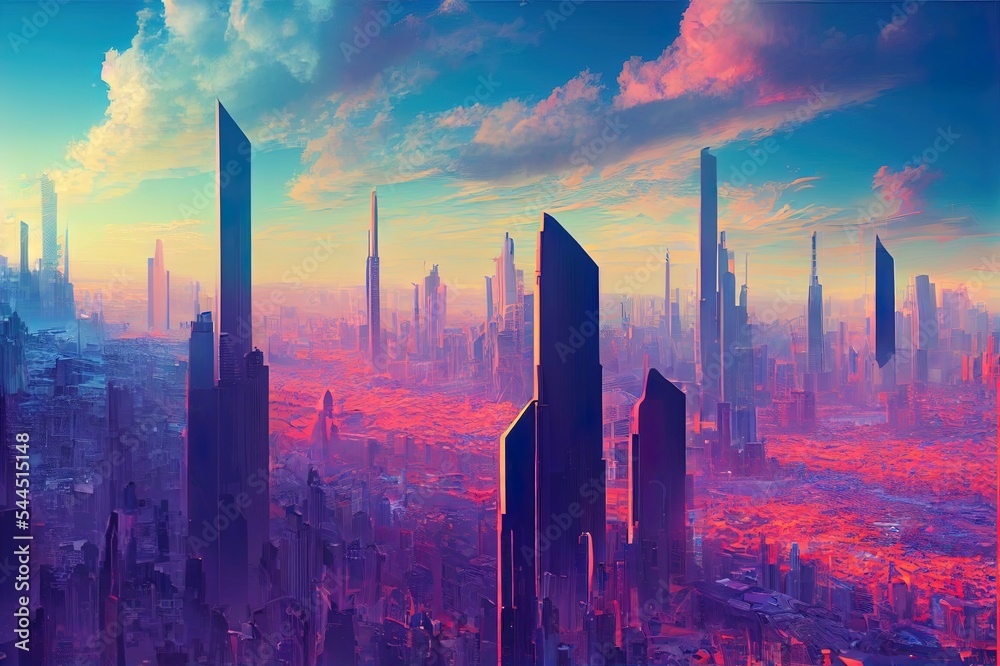 Canvas Prints 3D city of cyberspace metaverse digital landscape of futuristic background concept. 3d illustration rendering