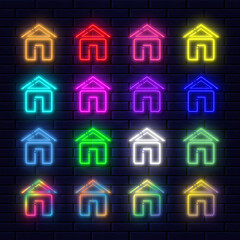 house icon set. glowing neon line vector. collection of various colors.