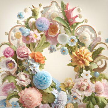 Elegant floral background in Baroque style. Retro decorative flower art design. Digital illustration
