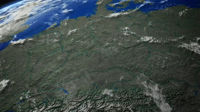 Map view of Germany Deutschland from above the clouds from space.