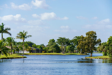 Fototapeta na wymiar Lakes in Weston Florida a beautiful landscaped town