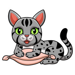 Fototapeta na wymiar Cute egyptian mau cat cartoon on the pillow