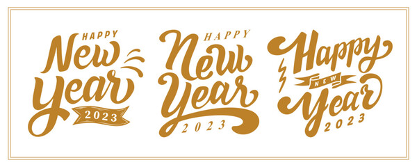 Happy new year hand drawing lettering with vintage style
