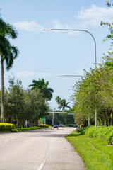 Fototapeta na wymiar Neat and tidy landscaped streets in Weston Florida USA