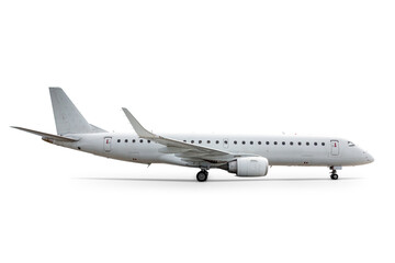 White modern passenger airplane isolated on transparent background