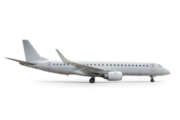 White modern passenger airplane isolated on transparent background