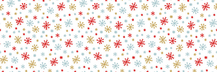 Seamless pattern with snowflakes on a white background in hand drawn style.