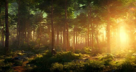 beautiful view of sunrise in the forest