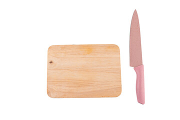 Utility knife and wooden board isolated on white background.
