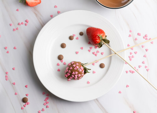 Valentine's Day, home-made strawberry in chocolate 