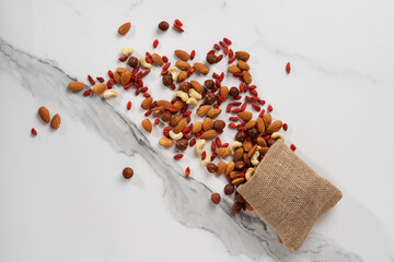 the nut mixture is scattered from the bag