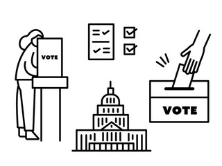 投票をイメージしたイラスト素材セット　線画のみ