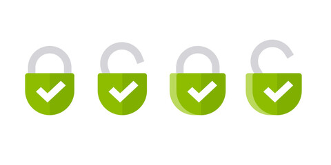 Lock icon 3d icon vector secure green padlock closed open as permission access unlock flat minimal simple design graphic with check mark, safety protection checkmark security image clipart