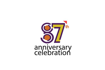 87 year anniversary celebration abstract style logotype. anniversary with purple, yellow, orange color isolated on white background, vector design for celebration, invitation, greeting card - Vector87