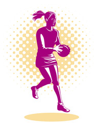 Illustration of a netball player jumping done in retro style.
