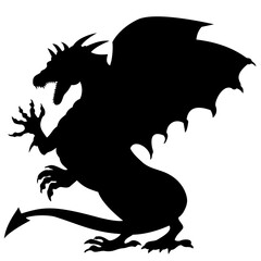 Illustration of dragon fighting silhouette done in retro style.