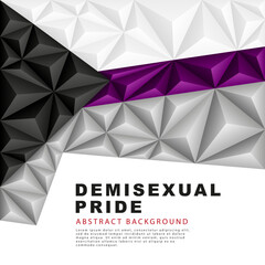 Polygonal flag of demisexual pride. Abstract background in the form of colorful black, white, purple and gray pyramids. Limited sexual attraction. Sexual identification.
