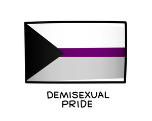 The flag of demisexual pride. A colorful logo of one of the LGBT flags. Black, white, purple and gray brushstrokes drawn by hand. Black outline. Limited sexual attraction.