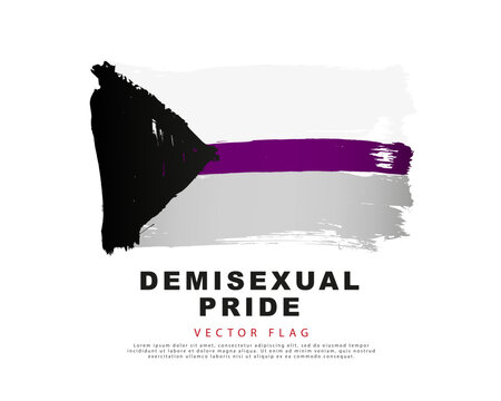 Black, white, purple and gray brushstrokes drawn by hand. The flag of demisexual pride. Sexual identification. Limited sexual attraction.
