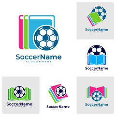 Set of Book Soccer logo template, Football logo design vector