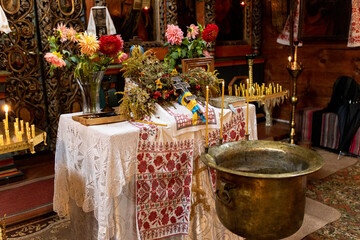 bowl for baptism in the church orthodox interior holiday