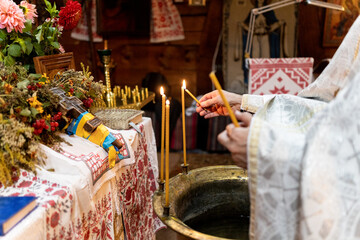 bowl for baptism in the church orthodox interior holiday