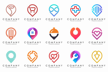 pin map location logo icon set.