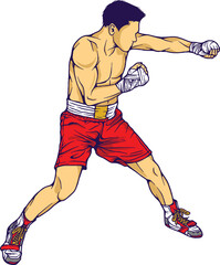 Collection of hand drawn Boxing Illustration Set in line art style