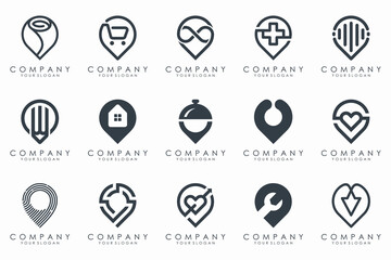 creative pin map location logo icon set.