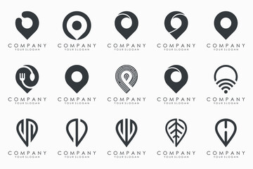 creative pin map location logo icon set.