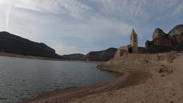 the Sau reservoir with little water.