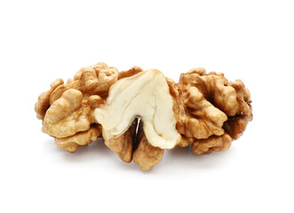 Fresh walnut kernels on white background