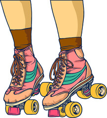 Vintage illustration of retro skate, quad roller, roller skate illustration vector isolated.
