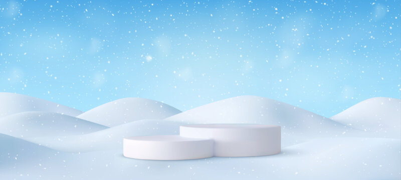 3d Christmas Winter landscape with snow drifts