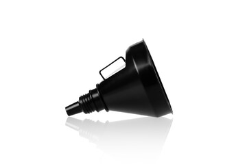 Black Plastic funnel isolated on white background with clipping path.