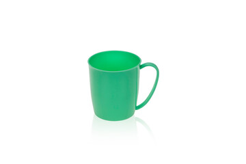 Plastic green cup isolated on white background with clipping path.