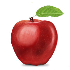 Red apple isolated on white background. Red Apples with Green Leaf and Realistic apple.